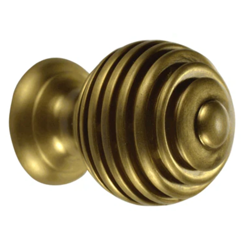 1 1/2 Inch Solid Brass Circular Grooved Cabinet & Furniture Knob