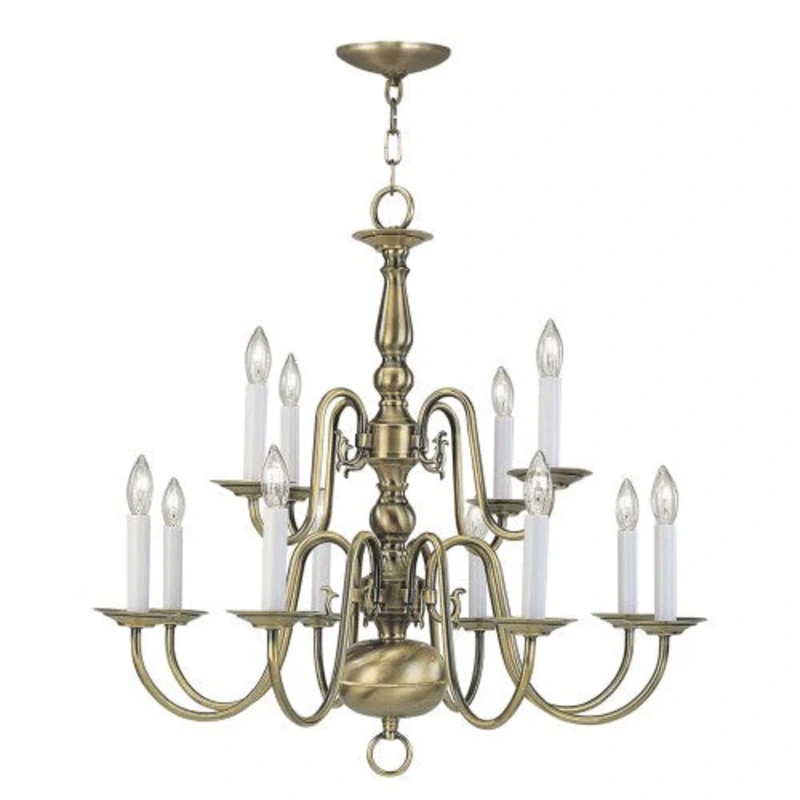 12 Light Antique Brass Chandelier