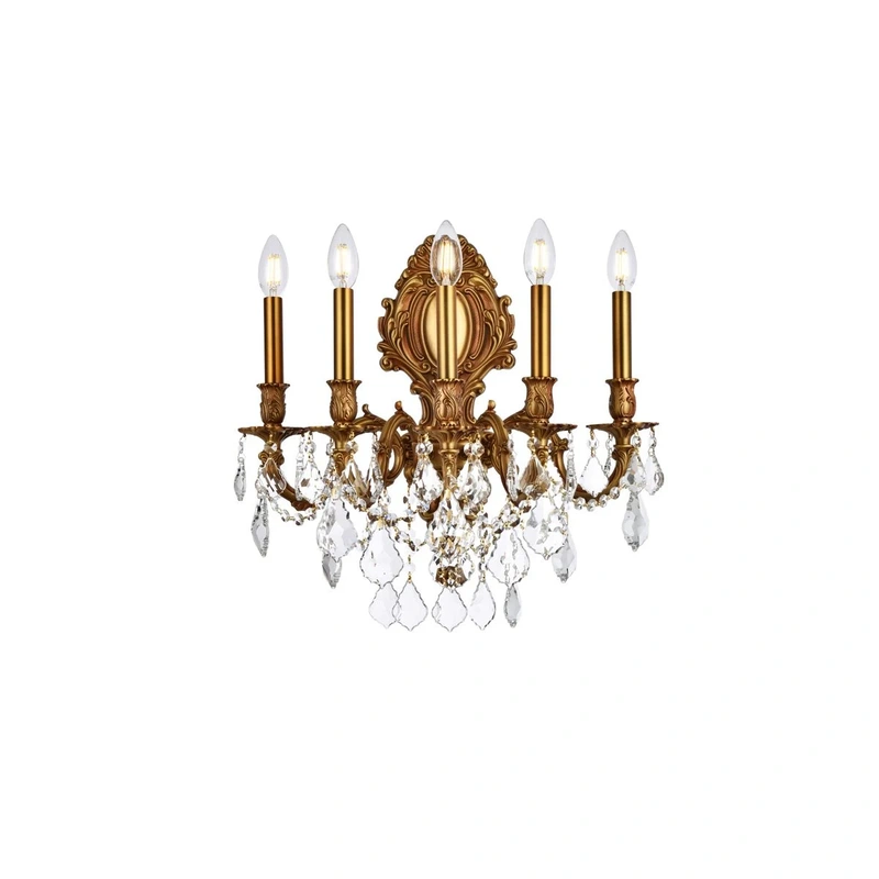 Five Light Wall Sconce from the Monarch Collection in French Gold Finish by Elegant Lighting